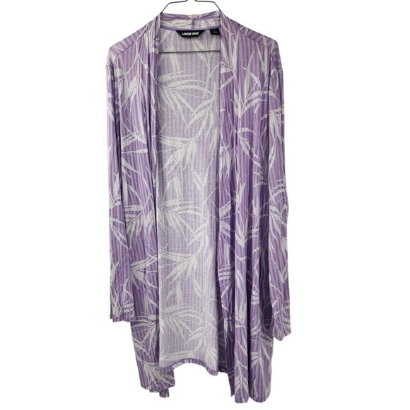 Lands' End Purple Tropical Print Open Front Cardigan Womens Size Large L - Picture 1 of 4